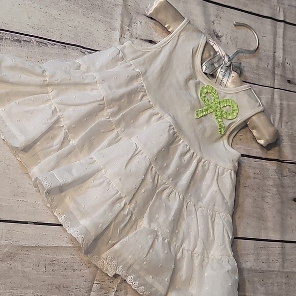 First Impressions 2piece Summer Ripe Lime Bow Multilayer dress Size 3-6months - Picture 2 of 11